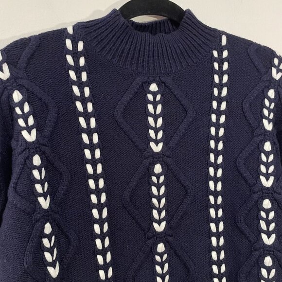 New Rails Tori Lace Up Cotton Blend Sweater Navy White XS $288 - Picture 4 of 8